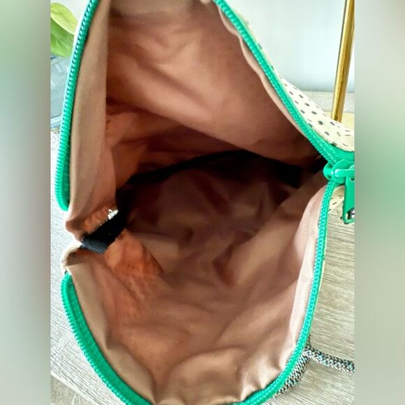 Kavu Fold Over Crossbody Bag in Cream & Black Dot with Green Accent - Picture 3 of 5